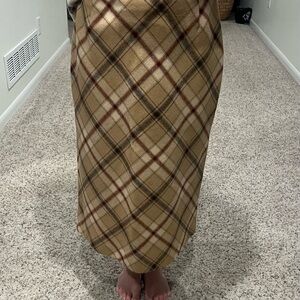 Eddie Bauer Beige Wool Blend Plaid Maxi Skirt